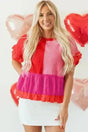 Short Sleeve Sweaters Tomato Red / S / 55%Acrylic+45%Cotton Ruffled Red Patchwork Jumper