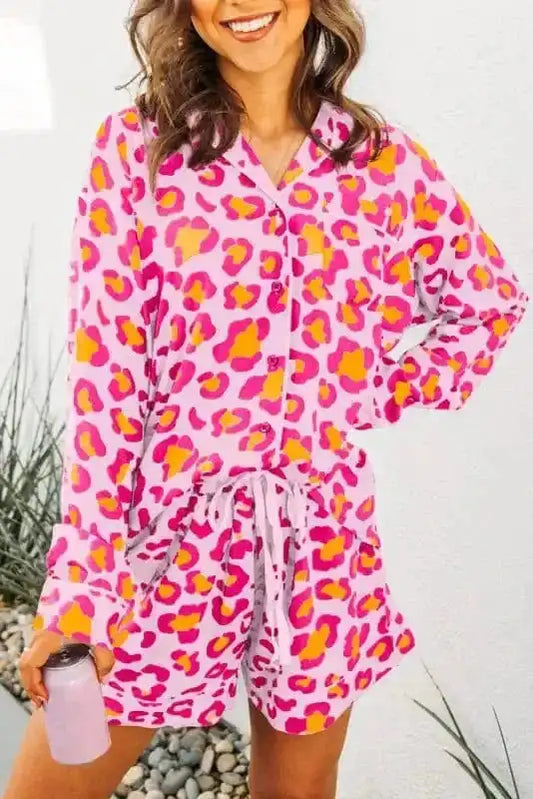 Sleepwear Pink / S / 100%Viscose Sassy Spots Pink Leopard Pajama Set