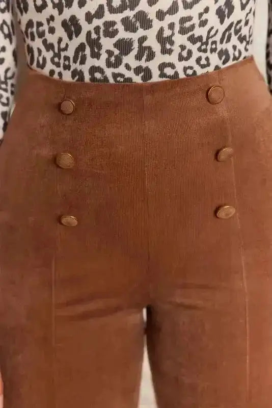 Straight Pants Chestnut Elegance Double-Breasted Pants
