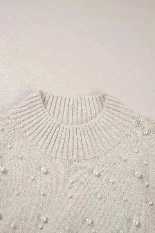 Sweater Dresses Pearl Beaded Jumper Dress - High Neck Bodycon