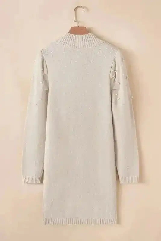 Sweater Dresses Pearl Beaded Jumper Dress - High Neck Bodycon
