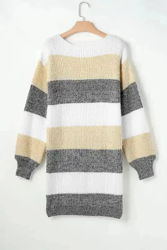 Sweater Dresses Stripe Jumper Dress - Bubble Sleeve Loose Fit