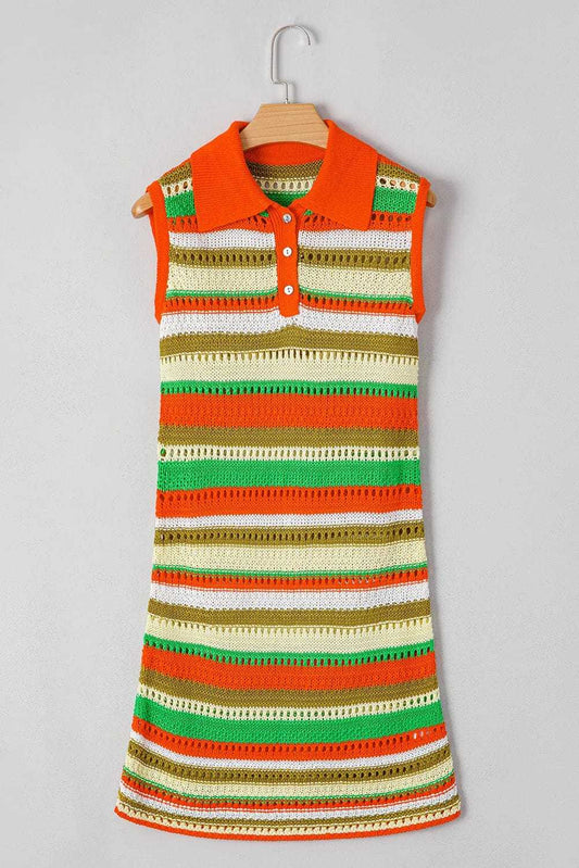 Sweater Dresses Yellow Stripe / S / 100%Acrylic LaceStripe Crochet Dress