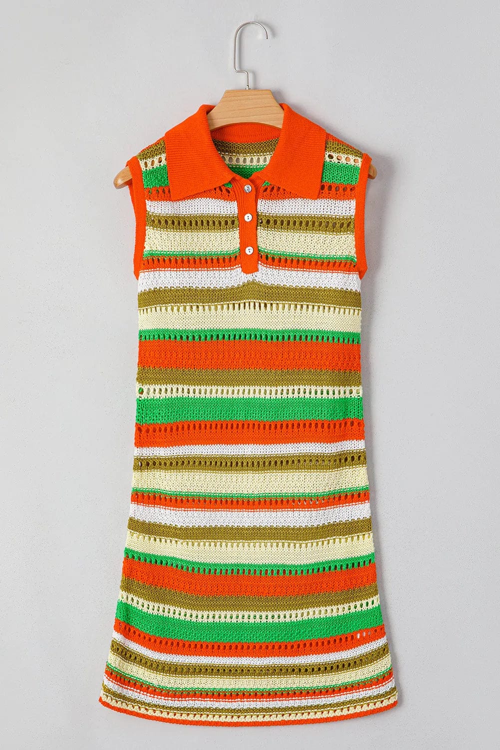 Sweater Dresses Yellow Stripe / S / 100%Acrylic LaceStripe Crochet Dress