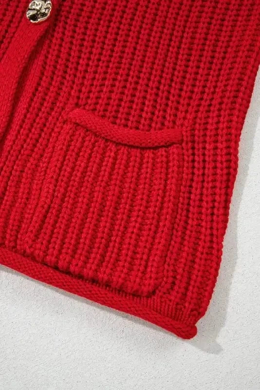 Sweater Vests Chunky Knit Vest - Side Pockets Buttoned