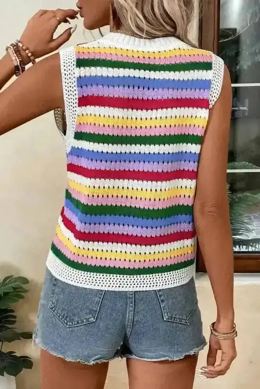 Colourplay eyelet sweater vest back view — Fashionfitz UK