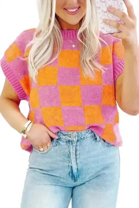 Sweater Vests Plaid Perfection Ribbed Tank Top