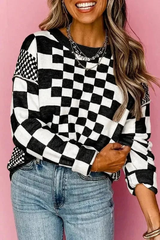 Sweaters Black / S / 50%Viscose+28%Polyester+22%Polyamide Smoky Plaid Soft Knit Jumper
