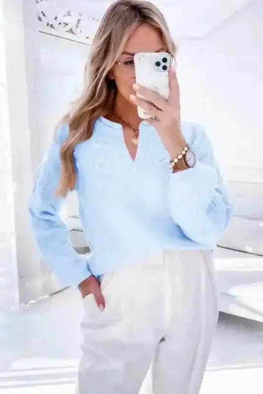 Blossom notched neck sweater back view — Fashionfitz UK