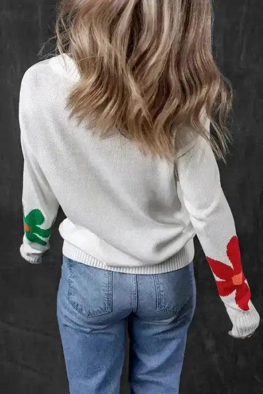 Sweaters Blossom White Floral Crewneck Sweater