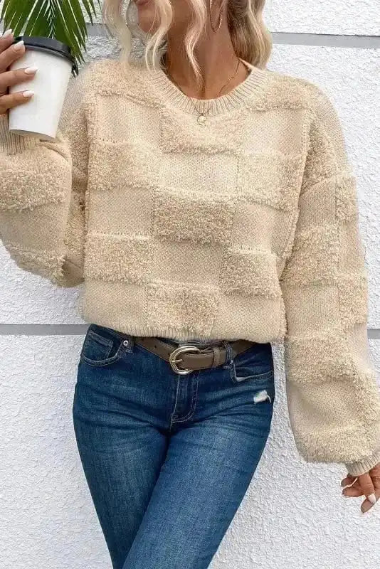 Sweaters Checkered Sherpa Loose Sweater