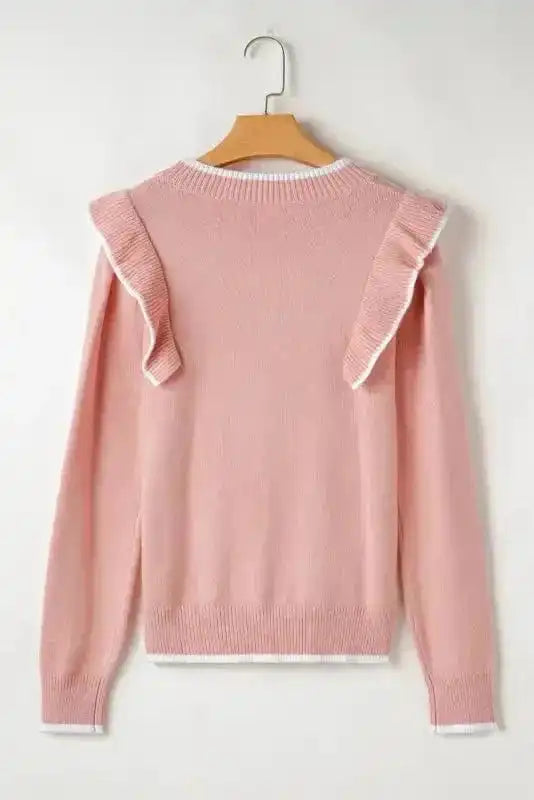 Sweaters Chic Blush Ruffle Bow Sweater