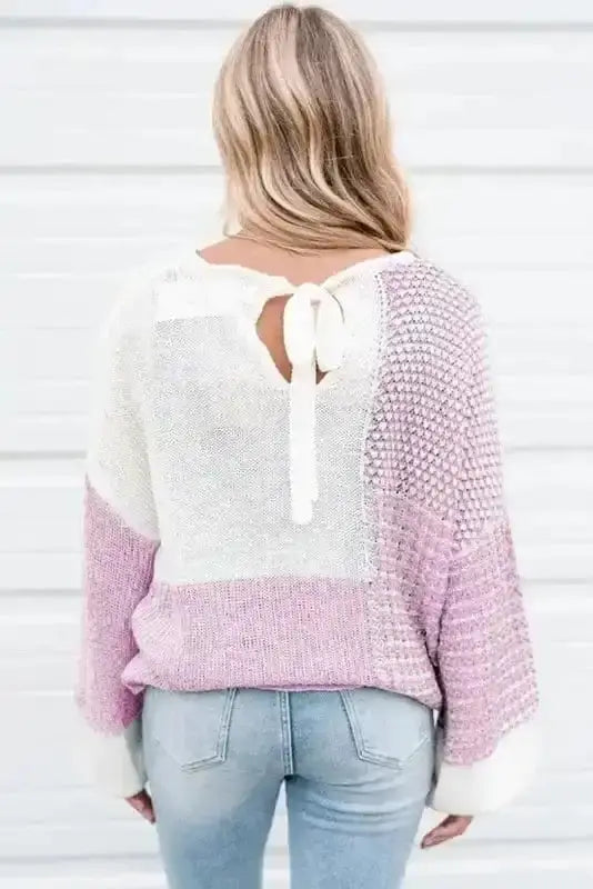 Tie back short sleeve knit sweater back view — Fashionfitz UK