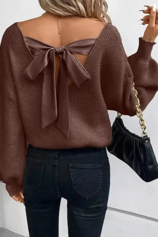 Sweaters Coffee / S / 50%Viscose+28%Polyester+22%Polyamide Elegant Noir Lantern-Sleeve Sweater
