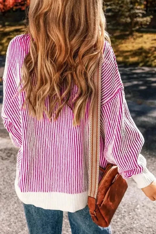 Sweaters Cozy Contrast Stripe Knit Sweater