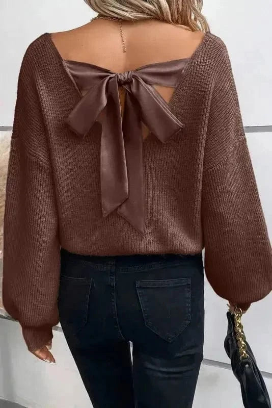 Sweaters Elegant Noir Lantern-Sleeve Sweater