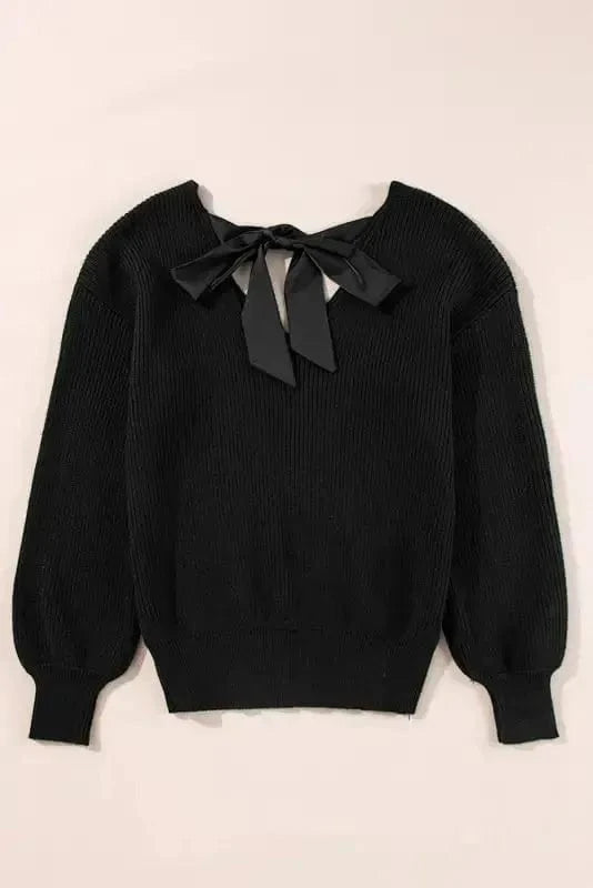 Sweaters Elegant Noir Lantern-Sleeve Sweater