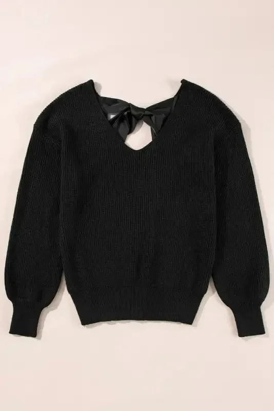 Sweaters Elegant Noir Lantern-Sleeve Sweater