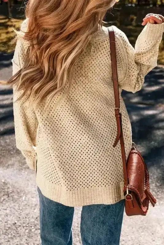 Eyelet drop shoulder sweater back view — Fashionfitz UK