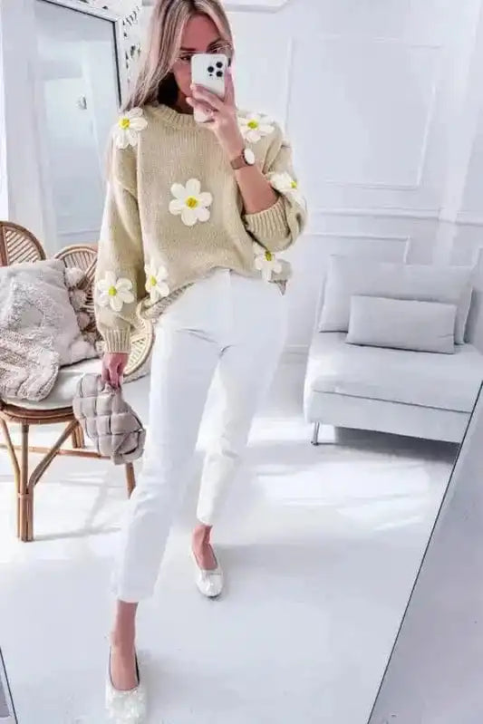 Sweaters Floral Crochet Chunky Knit Sweater