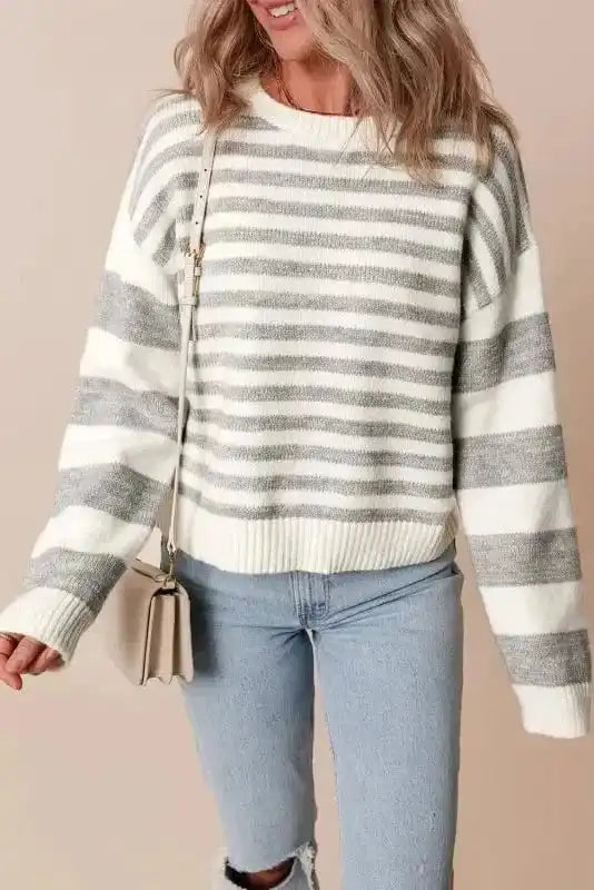 Sweaters Gray Stripe Crewneck Sweater