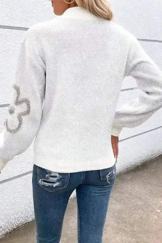 Ivory floret zip sweater back view — Fashionfitz UK