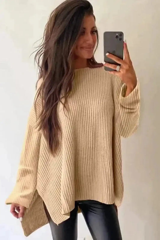 Sweaters Oversized Jumper - Apricot Side Slits Loose Fit