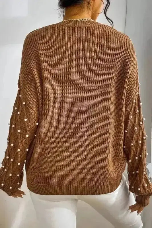 Pearl beaded drop shoulder jumper back view — Fashionfitz UK