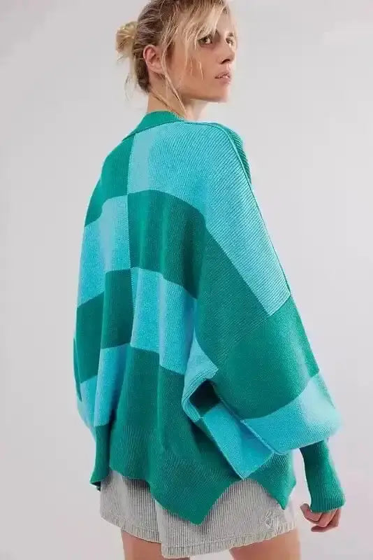 Plaid posh slouchy sweater back view — Fashionfitz UK