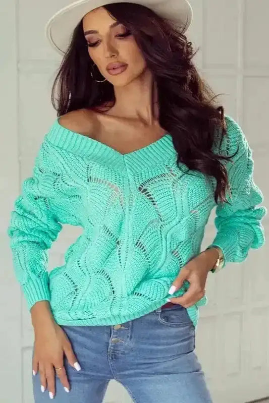 Sweaters Rosy Retreat Hollow-Out Knit Sweater