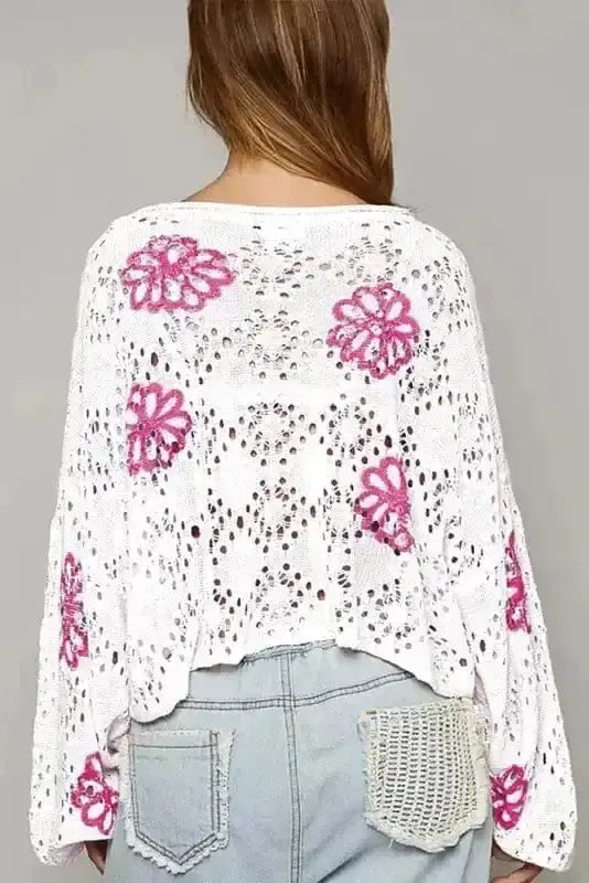 Spring eyelet knit sweater back view — Fashionfitz UK
