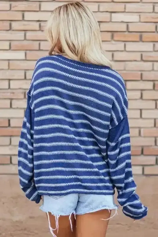 Sky blue stripe jumper back view — Fashionfitz UK