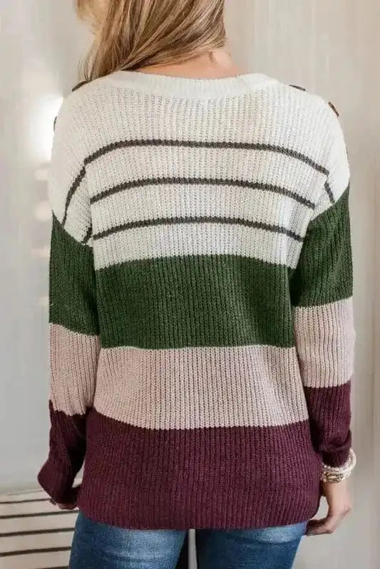 Sweaters Trendy Stripes Color Block Sweater