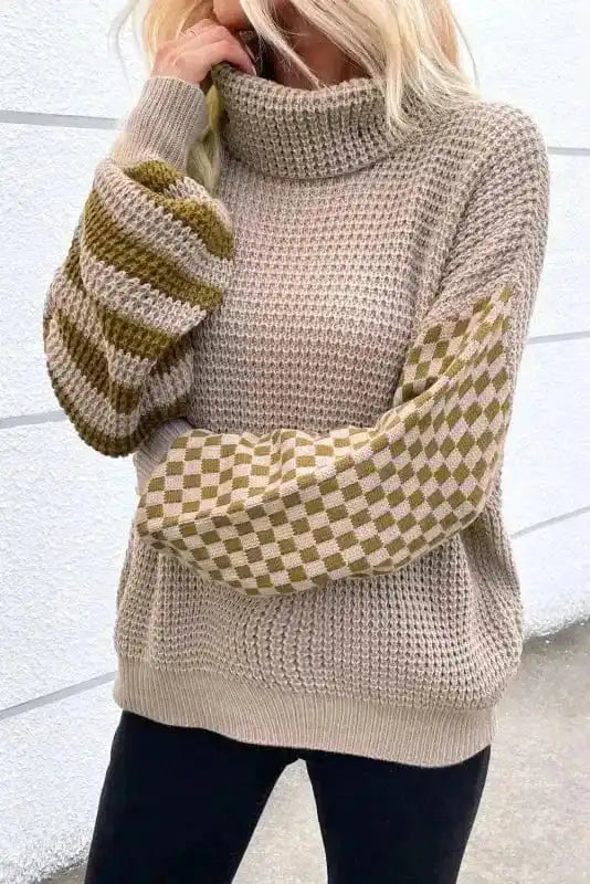 Sweaters Waffle Knit Turtleneck Sweater
