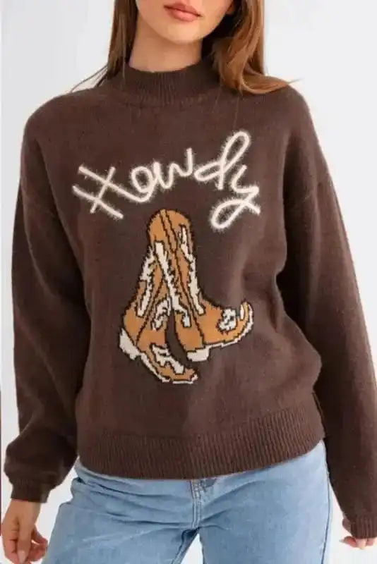 Sweaters Western Howdy Boot Graphic Sweater