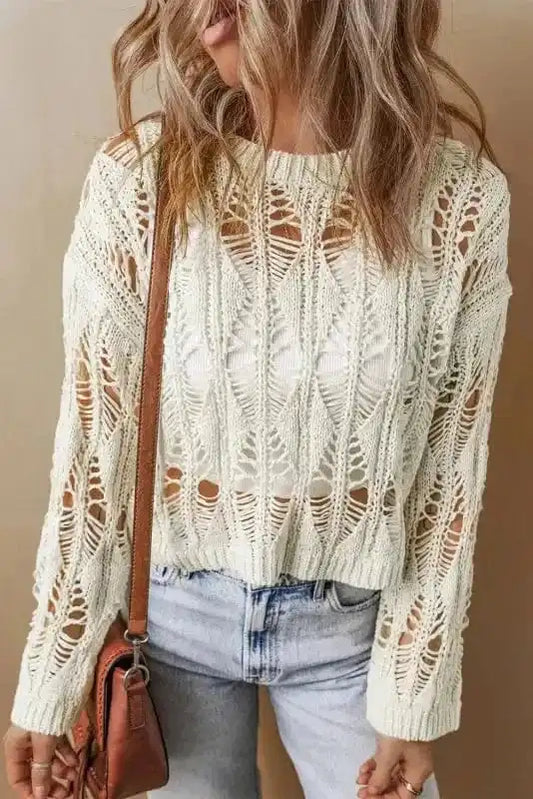 Sweaters White / S / 75%Cotton+25%Polyester Boho Breeze Crochet Sweater