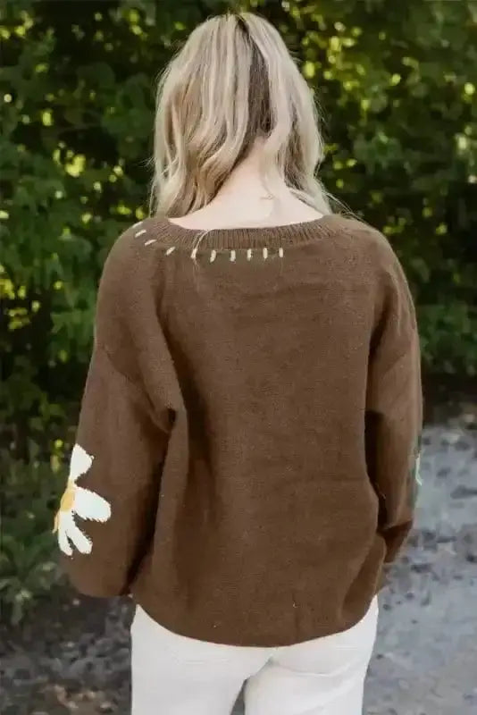 Wildflower slouchy knit sweater back view — Fashionfitz UK