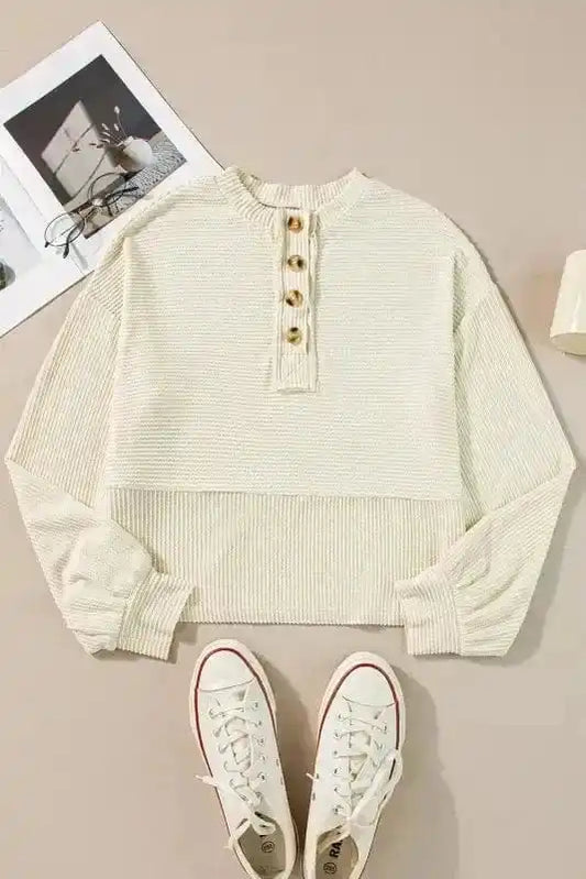 Sweatshirts Apricot / S / 75%Polyester+20%Viscose+5%Elastane Cozy Cord Henley Sweatshirt