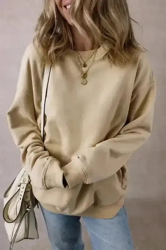 Sweatshirts Parchment / S / 50%Polyester+50%Cotton Loose Crew Neck Fleece Sweatshirt
