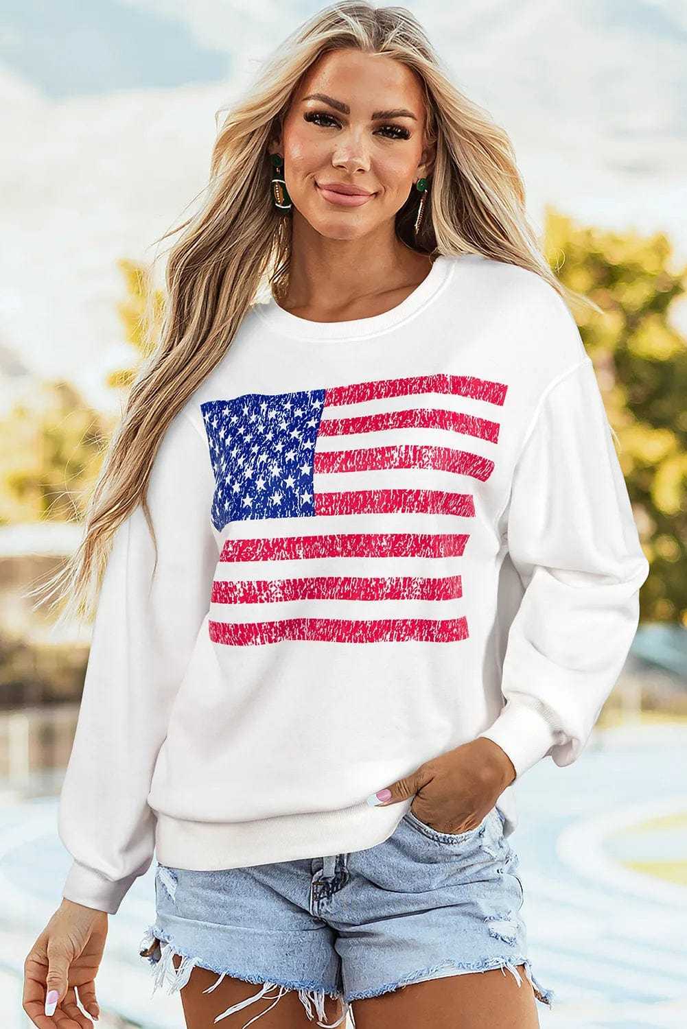 Sweatshirts Relaxed American Flag Print Sweatshirt