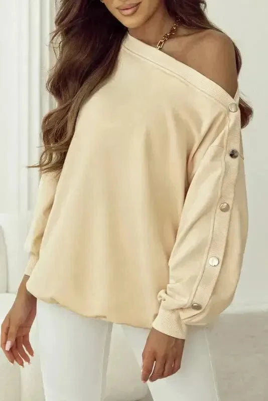 Sweatshirts Relaxed Fit Button-Sleeve Sweatshirt