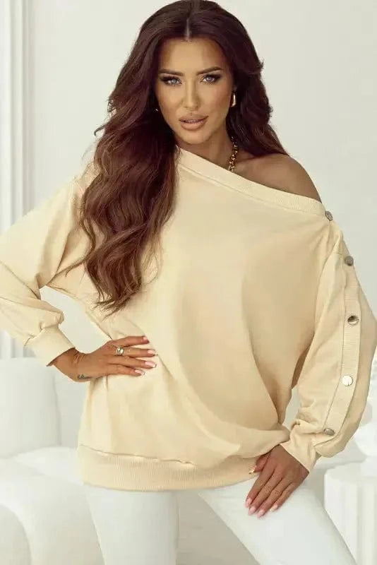 Sweatshirts Relaxed Fit Button-Sleeve Sweatshirt