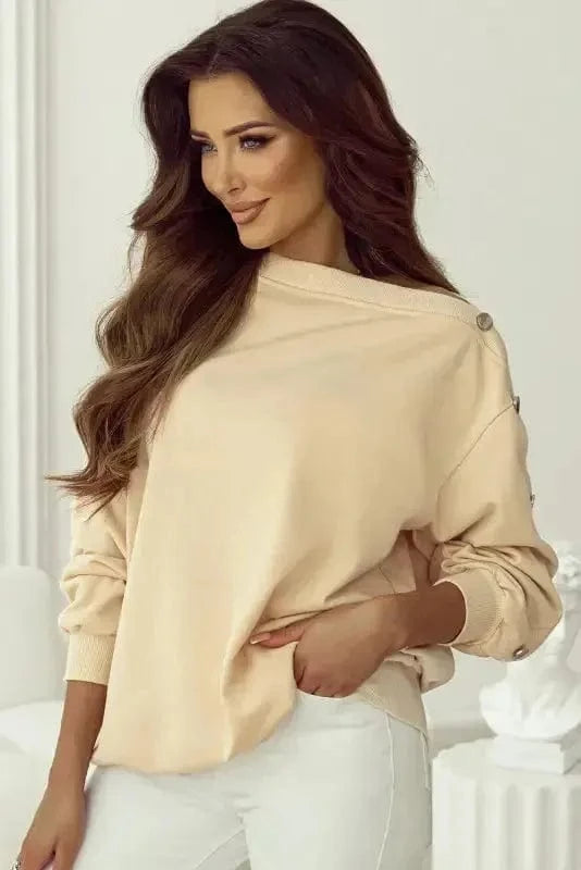 Sweatshirts Relaxed Fit Button-Sleeve Sweatshirt