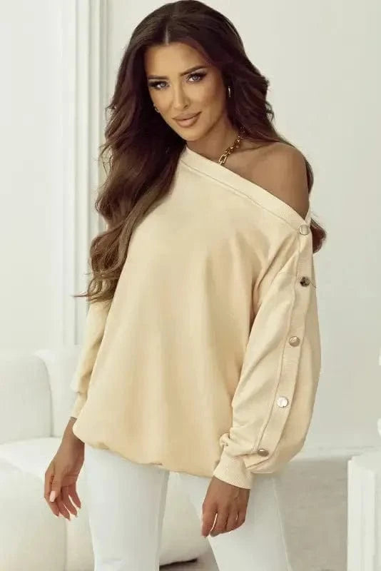 Sweatshirts Relaxed Fit Button-Sleeve Sweatshirt