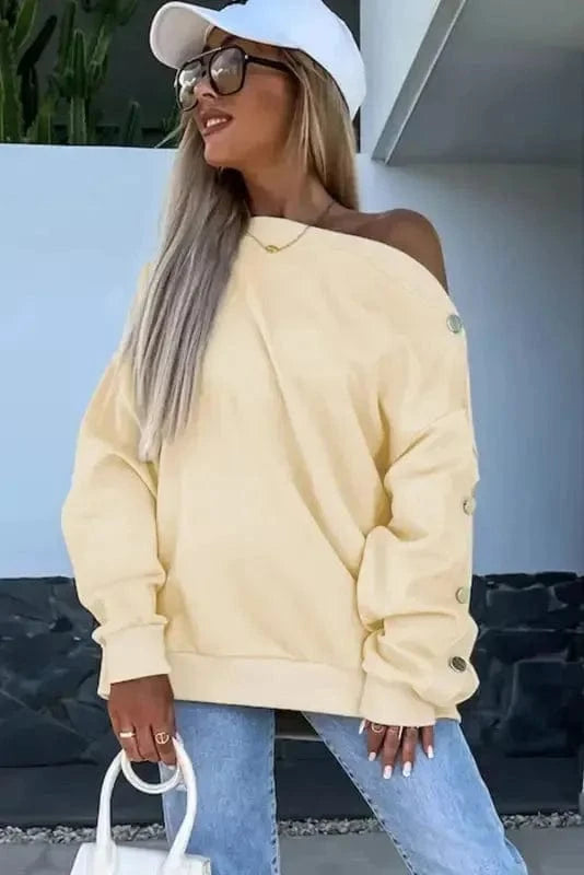 Sweatshirts Relaxed Fit Button-Sleeve Sweatshirt