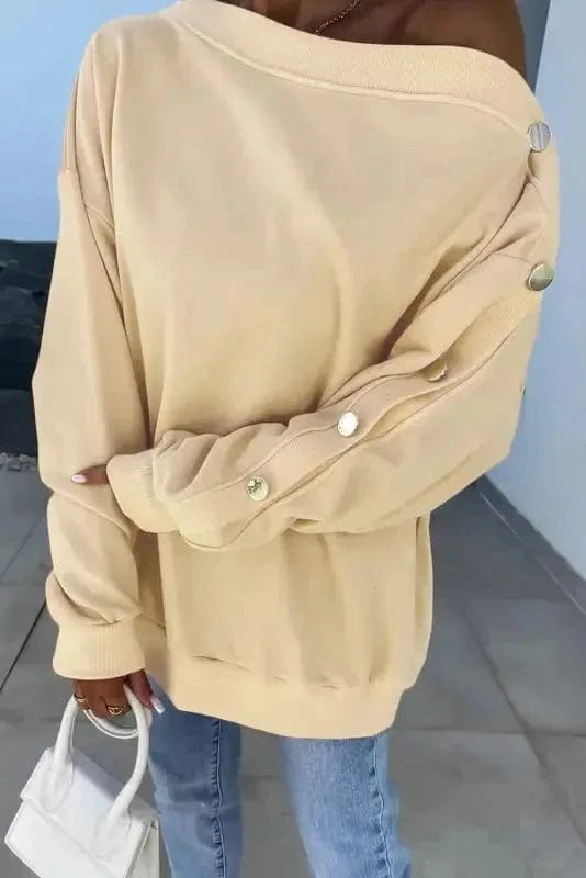 Sweatshirts Relaxed Fit Button-Sleeve Sweatshirt