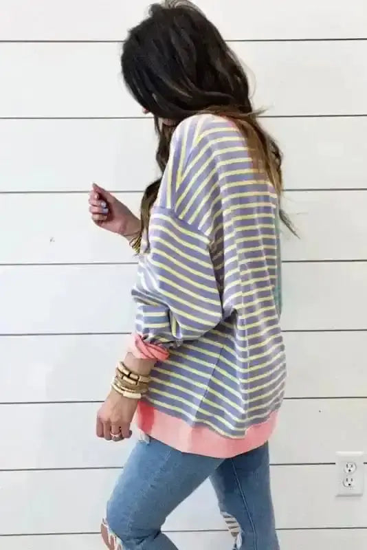Sky blue stripe oasis sweatshirt back view — Fashionfitz UK