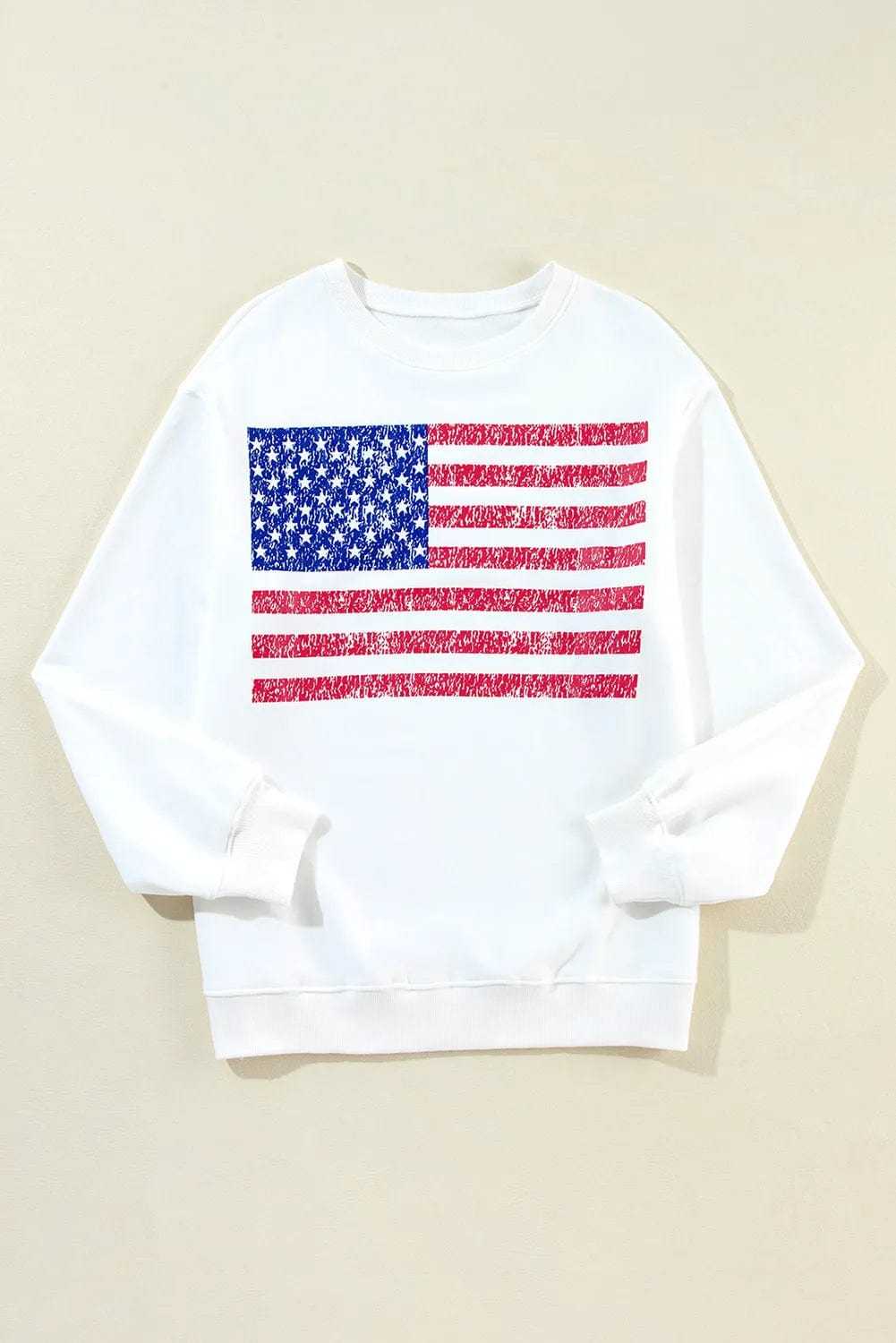 Sweatshirts White / S / 50%Polyester+50%Cotton Relaxed American Flag Print Sweatshirt