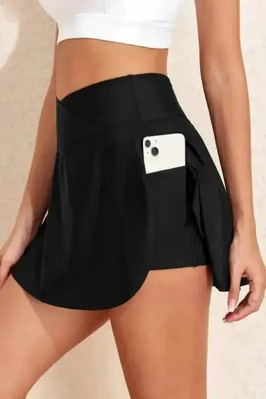 Swim Bottoms Crossover High Waist Swim Skort