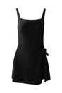Black sleek side-tied swim dress front view — Fashionfitz UK